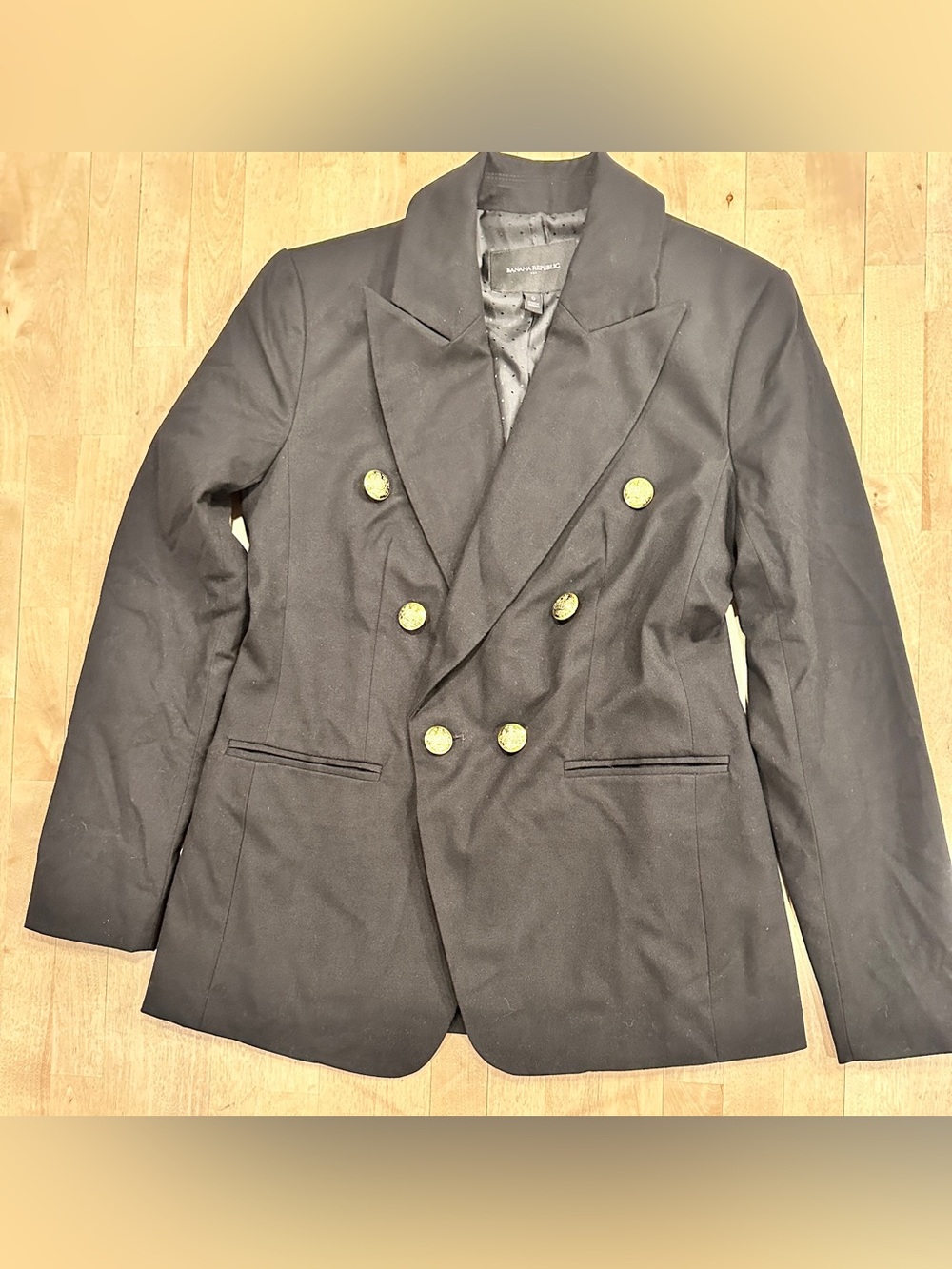 Banana Republic Black Double-Breasted Blazer with Gold Buttons